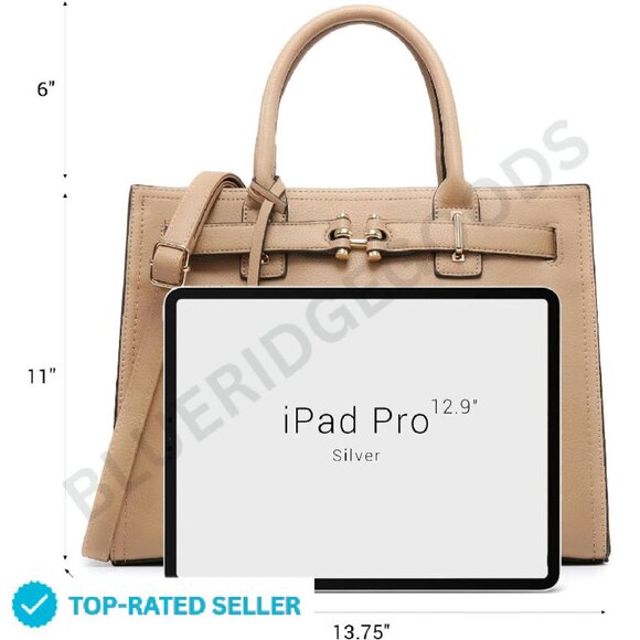 Elegant Satchel Tote Shoulder Bag Work Purse Minimal Chic Long Strap - Picture 4 of 4